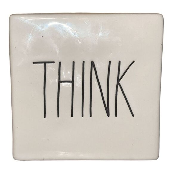 Rae Dunn Ceramic Tile "4x4" Think on One Side, Evolve on The Other Side, Inspira - Picture 1 of 2